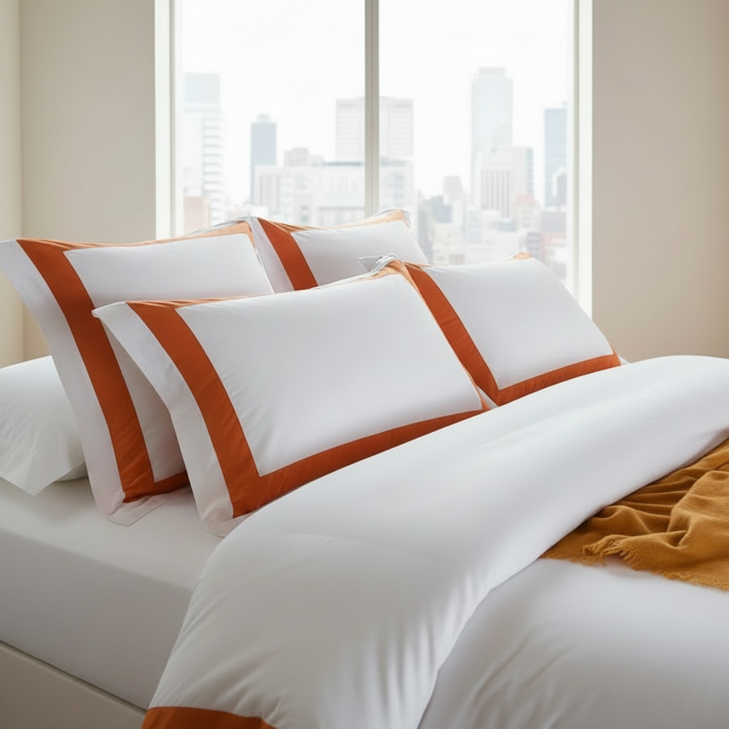 Hotel Luxe Orange Contrast Border Duvet Cover Set