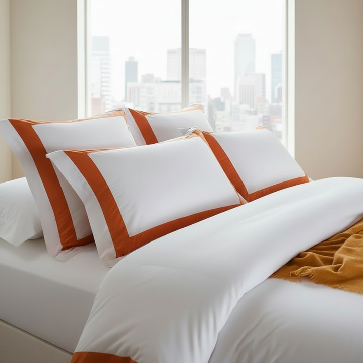 Hotel Luxe Orange Contrast Border Duvet Cover Set