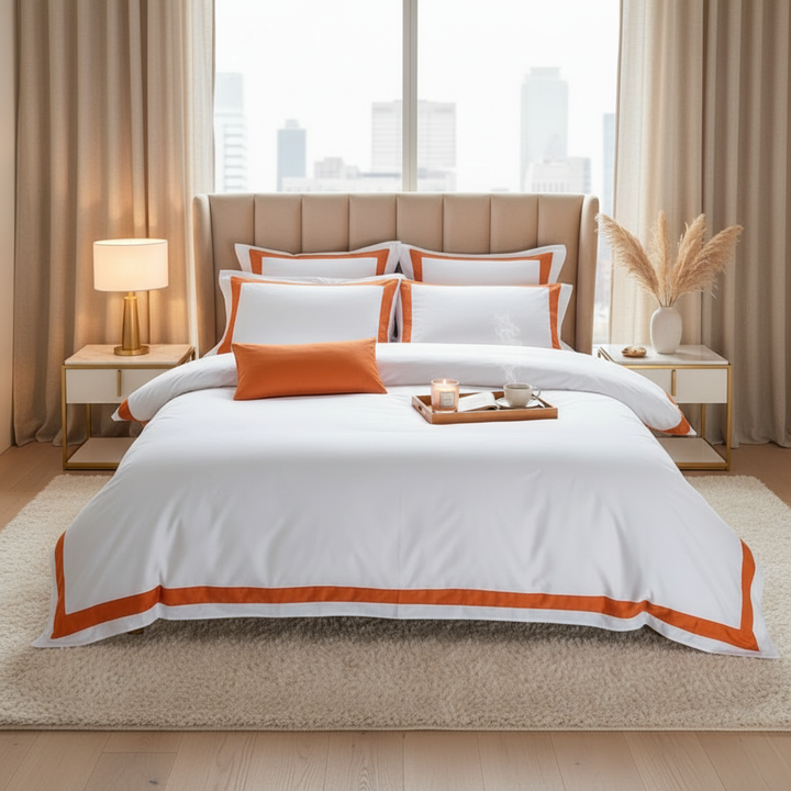 Hotel Luxe Orange Contrast Border Duvet Cover Set