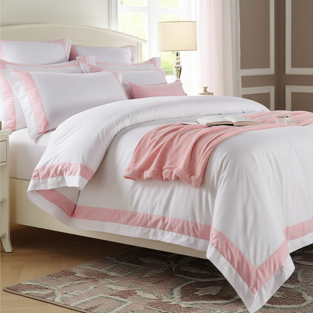 Hotel Luxe Pink Contrast Border Duvet Cover Set