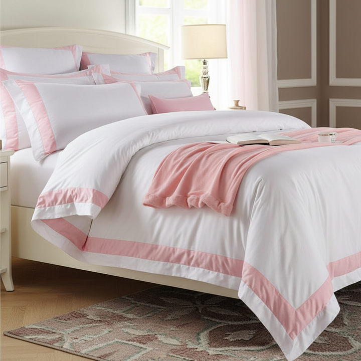 Hotel Luxe Pink Contrast Border Duvet Cover Set
