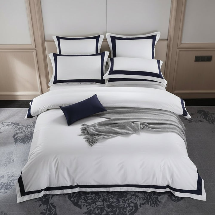 Hotel Luxe Dark Blue Contrast Border Duvet Cover Set