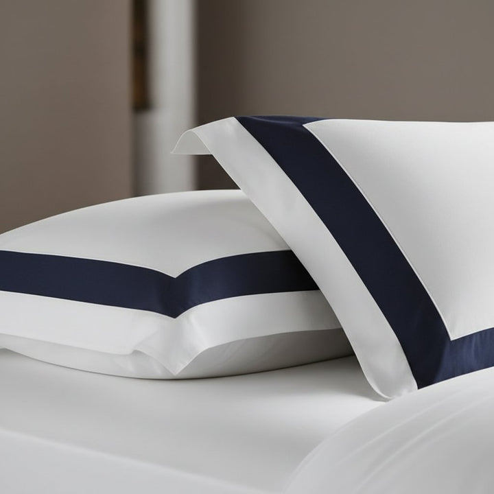 Hotel Luxe Dark Blue Contrast Border Duvet Cover Set