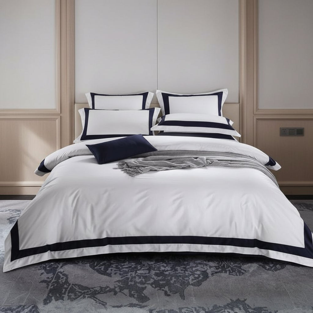 Hotel Luxe Dark Blue Contrast Border Duvet Cover Set