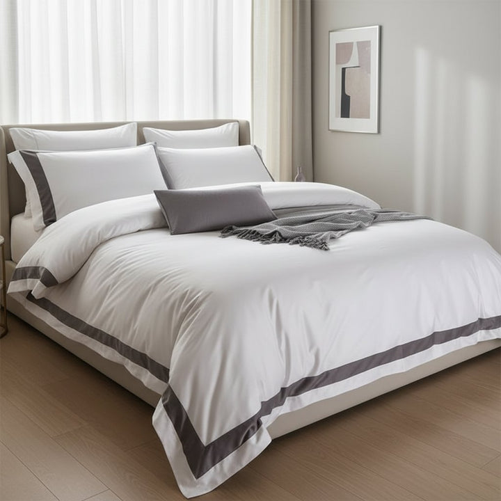 Hotel Luxe Grey Contrast Border Duvet Cover Set
