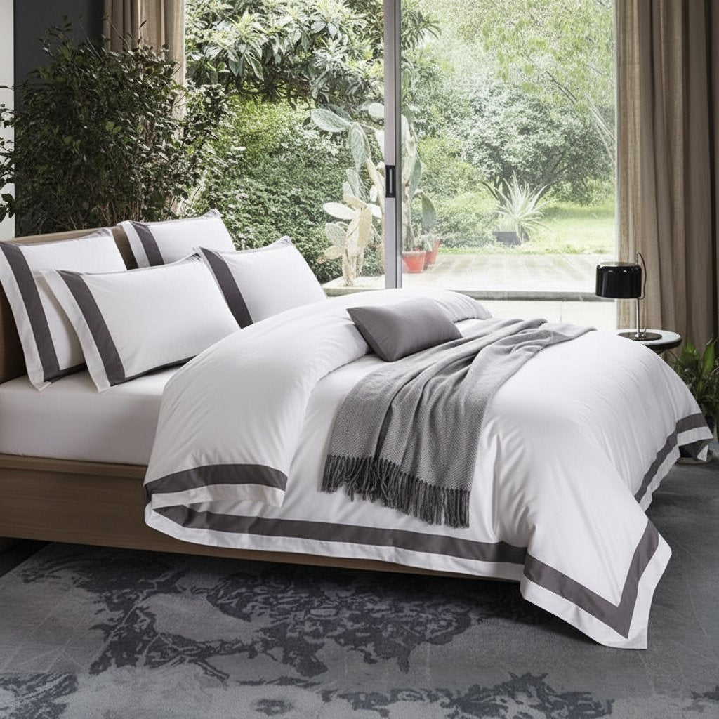 Hotel Luxe Grey Contrast Border Duvet Cover Set