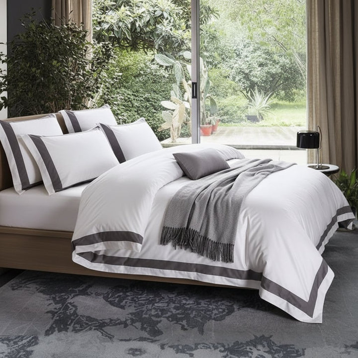 Hotel Luxe Grey Contrast Border Duvet Cover Set