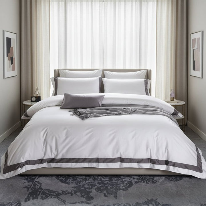 Hotel Luxe Grey Contrast Border Duvet Cover Set