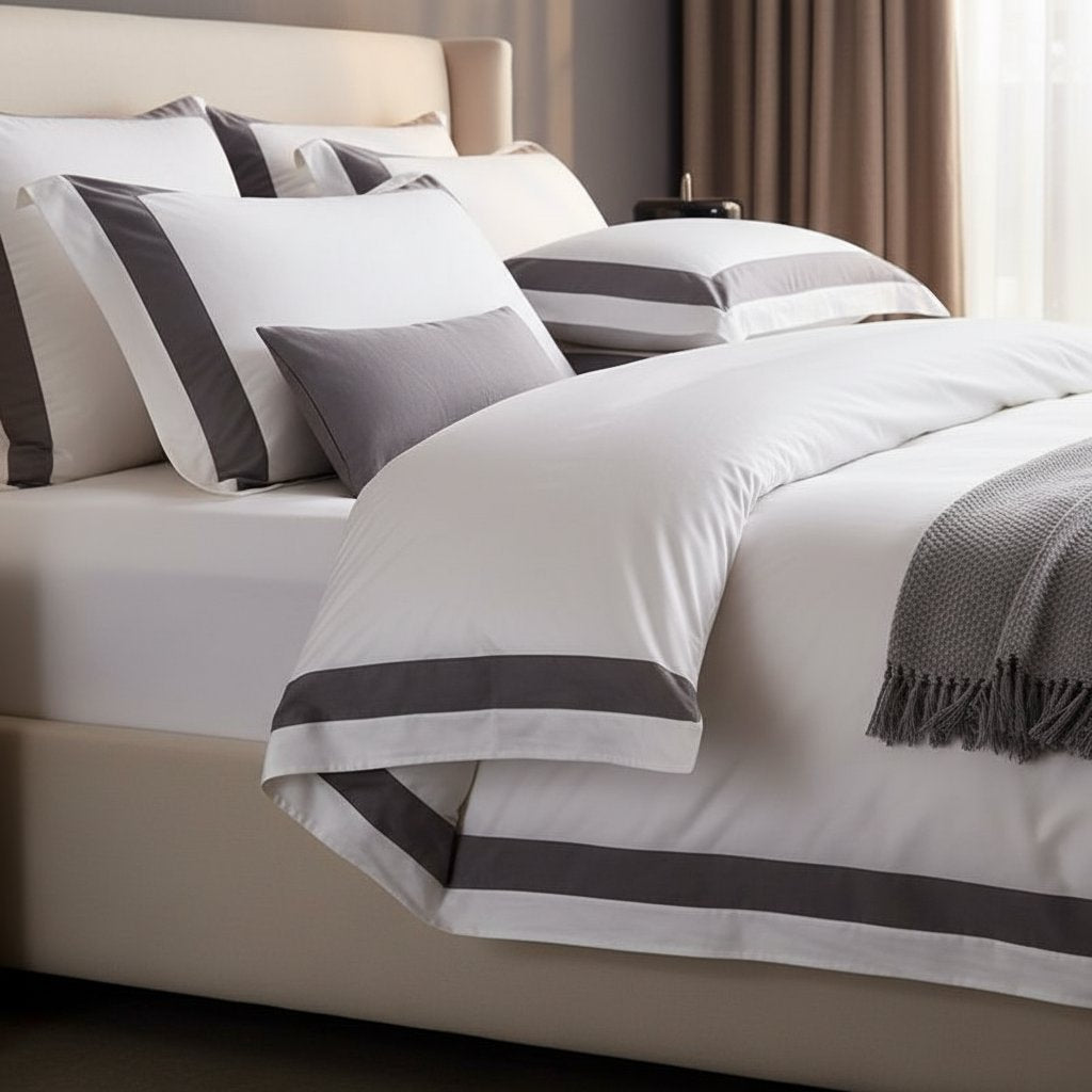 Hotel Luxe Grey Contrast Border Duvet Cover Set