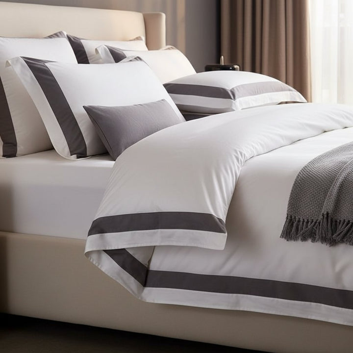 Hotel Luxe Grey Contrast Border Duvet Cover Set