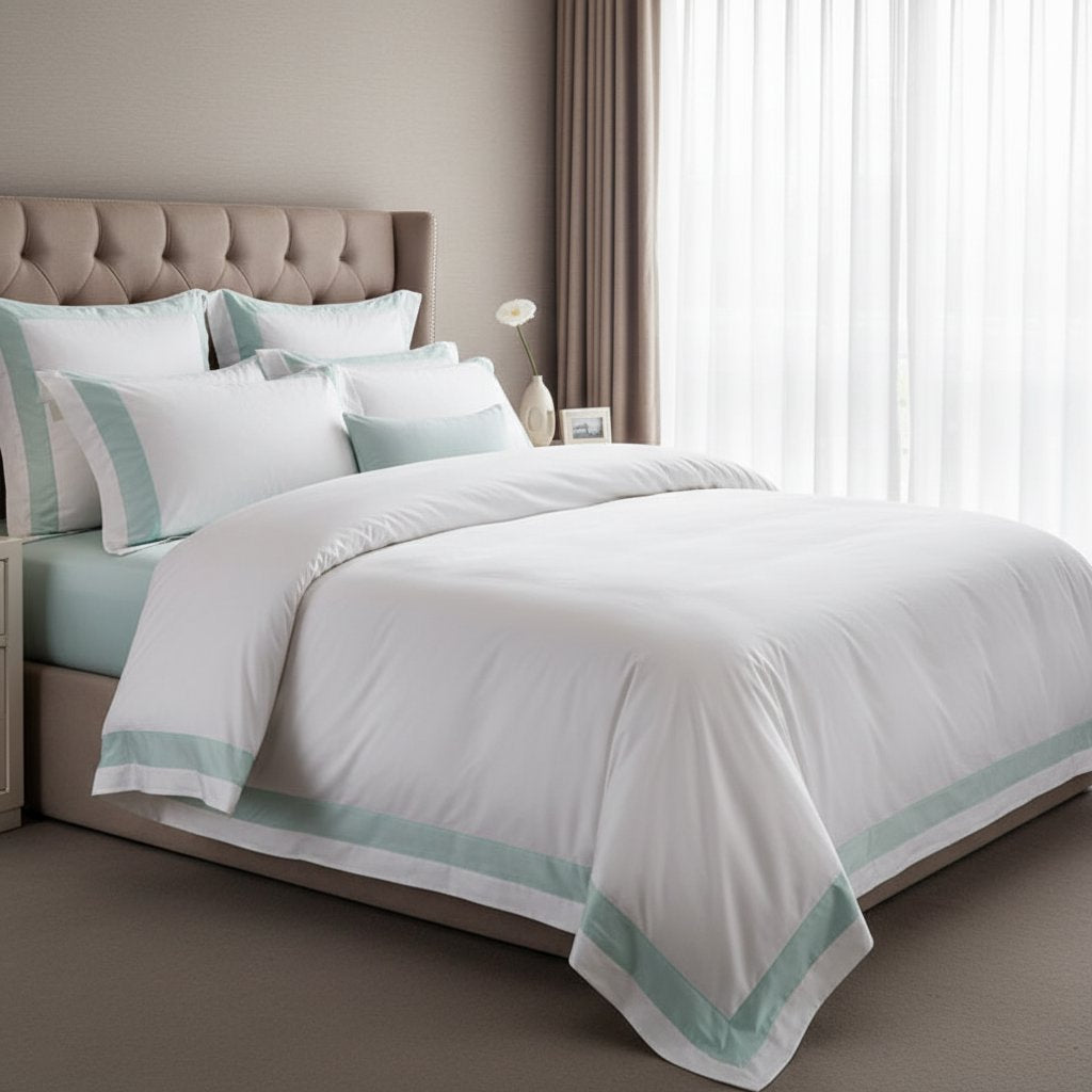 Hotel Luxe Mint Green Contrast Border Duvet Cover Set