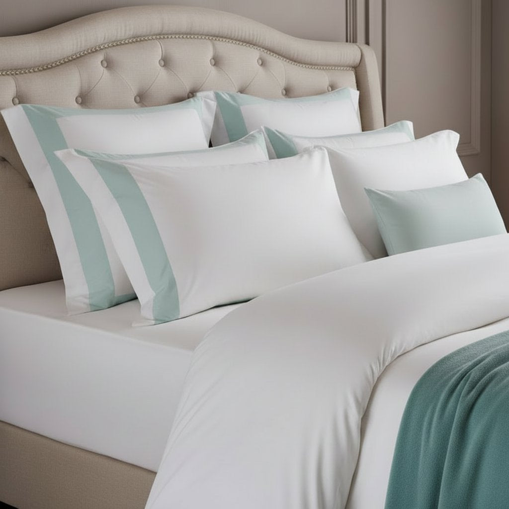 Hotel Luxe Mint Green Contrast Border Duvet Cover Set