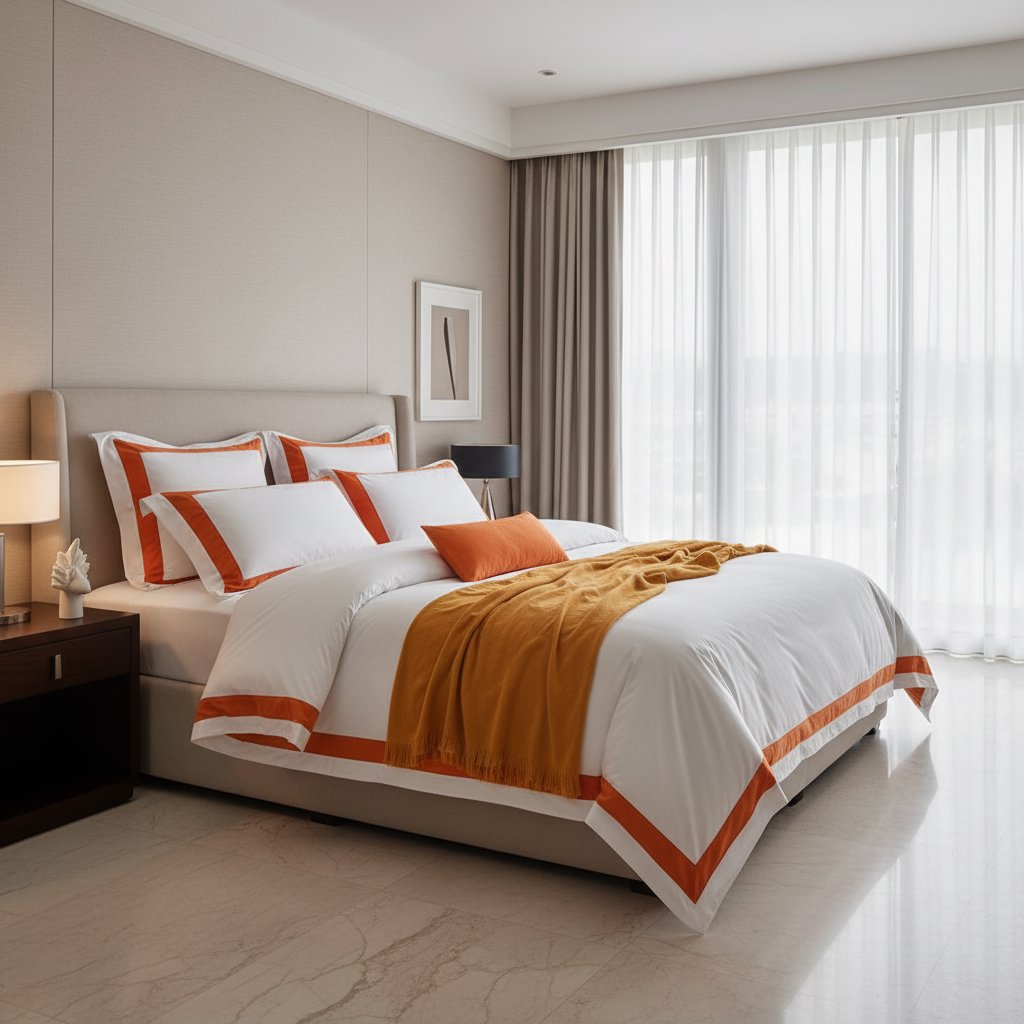 Hotel Luxe Orange Contrast Border Duvet Cover Set
