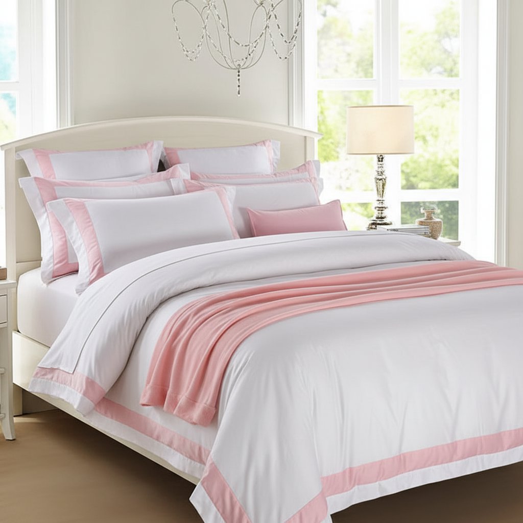Hotel Luxe Pink Contrast Border Duvet Cover Set