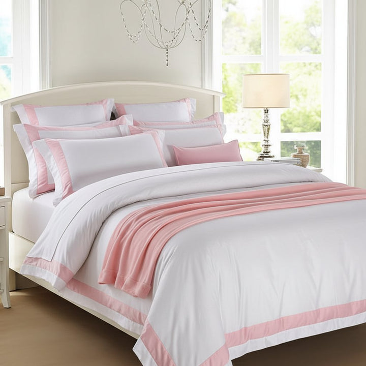 Hotel Luxe Pink Contrast Border Duvet Cover Set