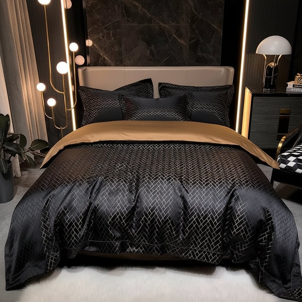 Jasmine Black Luxury Jacquard Duvet Cover Set