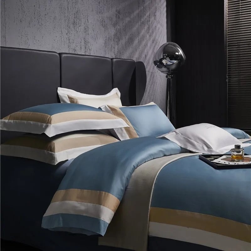 Linear Blue Duvet Cover Set Luxury Designer Bedding Set – Roomie Design