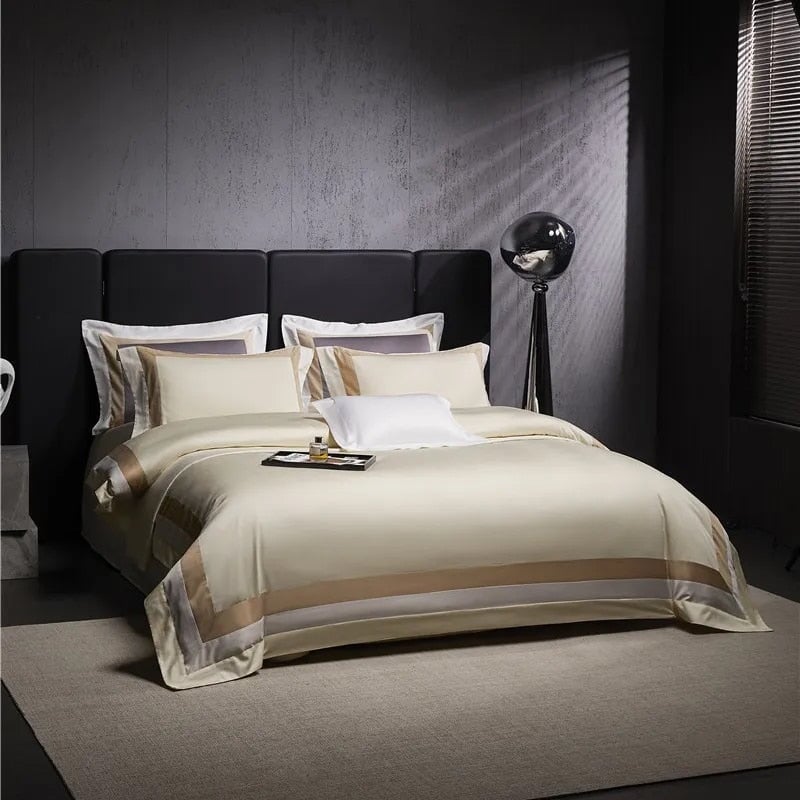 Linear Cream Duvet Cover Set Luxury Designer Bedding Set – Roomie Design