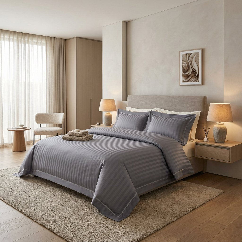 Luxurious 1200-Thread-Count Grey Duvet Cover Set (Egyptian Cotton)