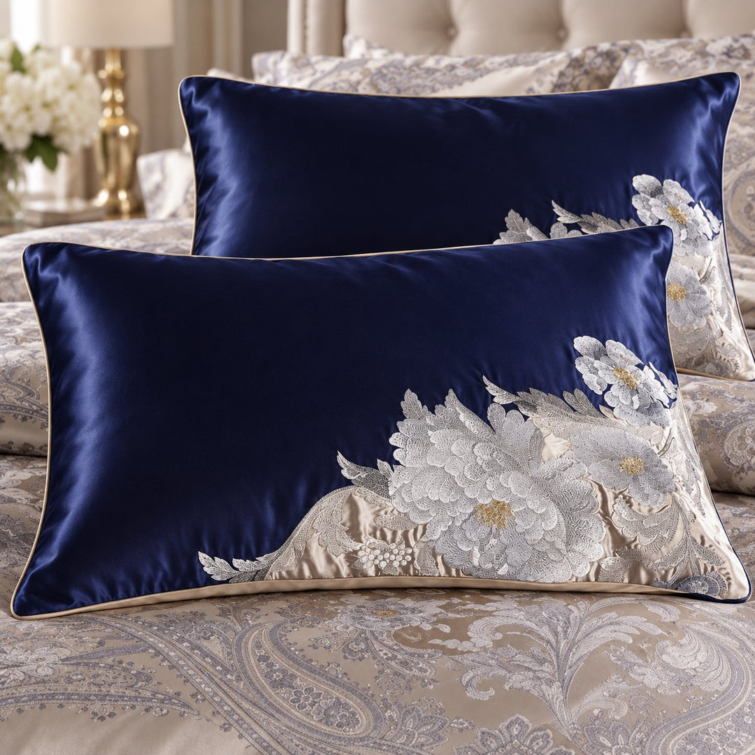Majestic Blue Cotton Satin Pillowcases (Set of 2) – 1000 TC