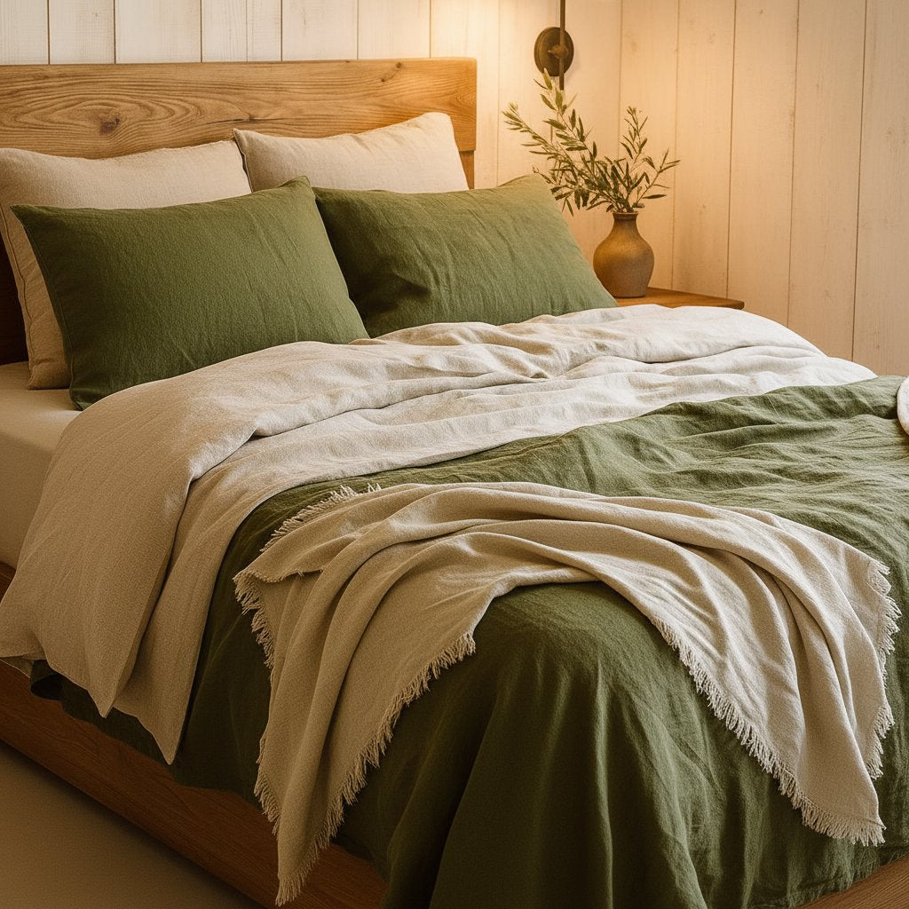 Moss Green 100% Linen Bedding Set