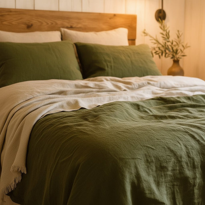 Moss Green 100% Linen Bedding Set