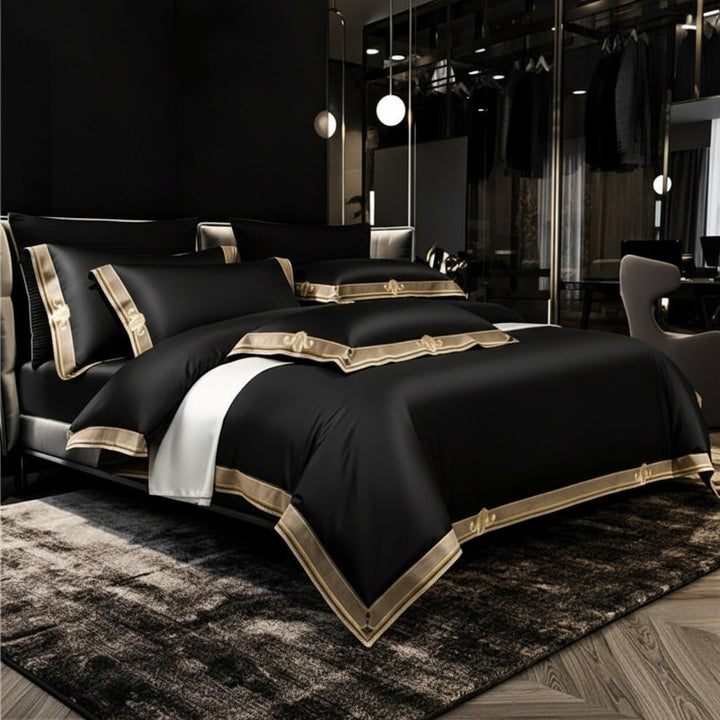 Nero Premium Embroidered Duvet Cover Set (Egyptian Cotton, 1000 TC)