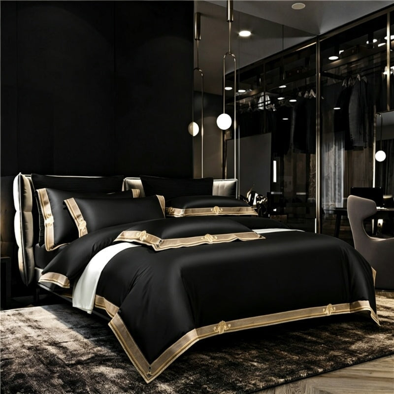 Nero Premium Embroidered Duvet Cover Set (Egyptian Cotton, 1000 TC)