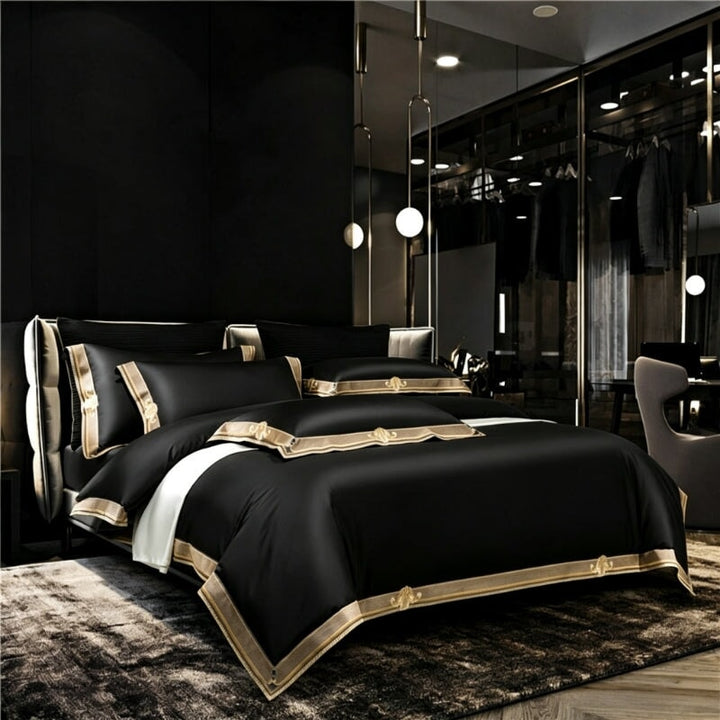 Nero Premium Embroidered Duvet Cover Set (Egyptian Cotton, 1000 TC)