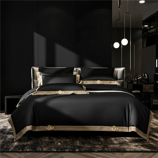 Nero Premium Embroidered Duvet Cover Set (Egyptian Cotton, 1000 TC)