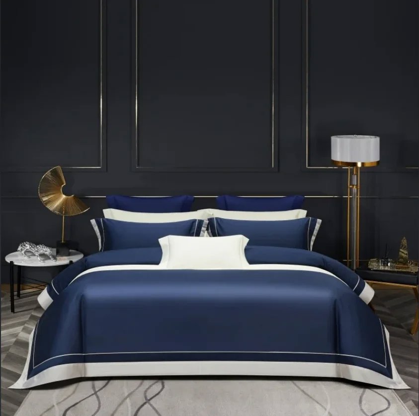 One-Line 1000 TC Blue/White Duvet Cover Set