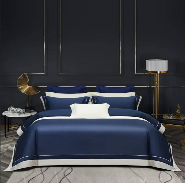 One-Line 1000 TC Blue/White Duvet Cover Set