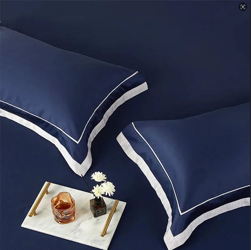 One-Line 1000 TC Blue/White Duvet Cover Set