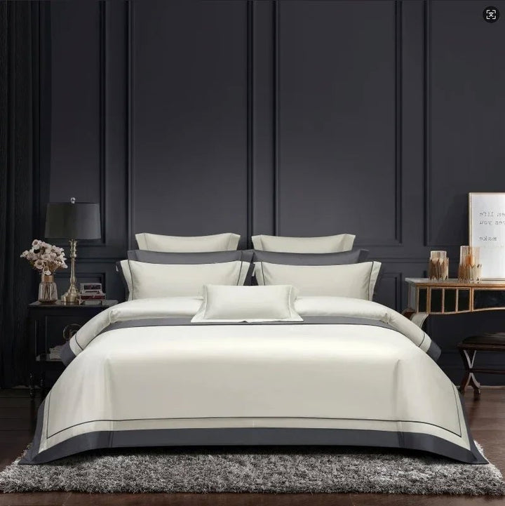 One-Line 1000 TC White/Grey Duvet Cover Set