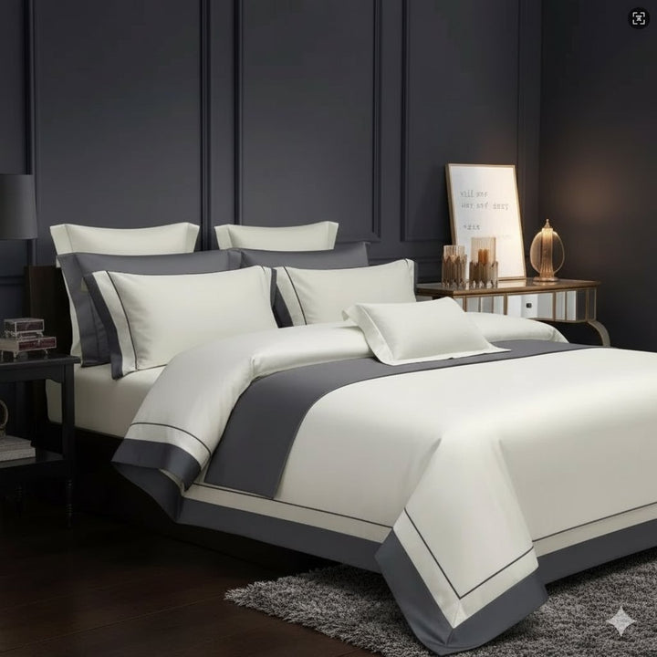 One-Line 1000 TC White/Grey Duvet Cover Set