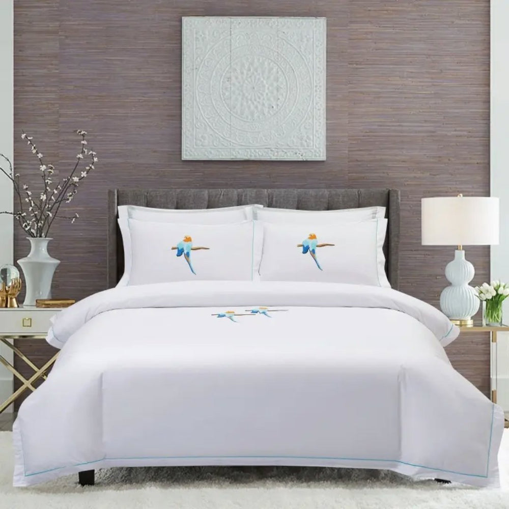 Paradise Parrot Embroidered Duvet Cover Set
