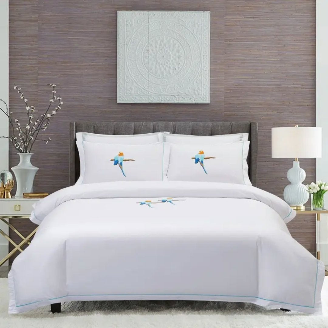 Paradise Parrot Embroidered Duvet Cover Set