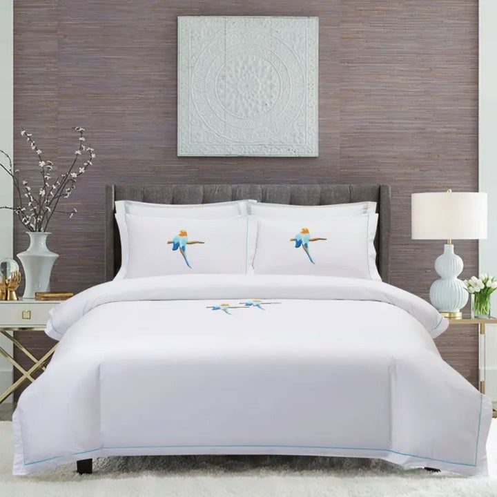 Paradise Parrot Embroidered Duvet Cover Set