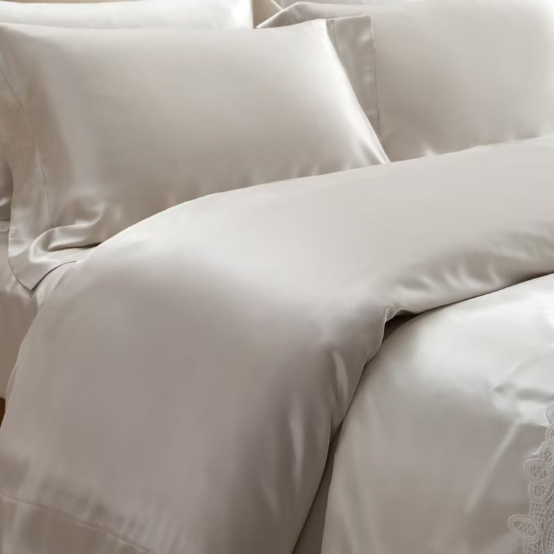 Pearl White Pure 25 Momme Mulberry Silk Bedding Set