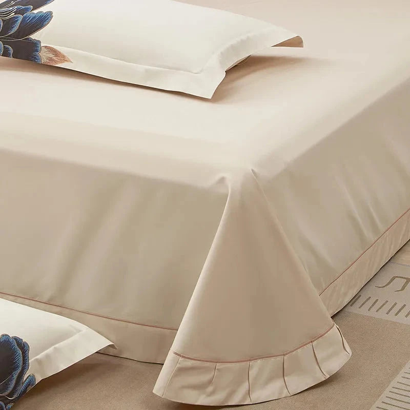 Peony Luxury Black & Ivory Floral Embroidered Duvet Cover Set