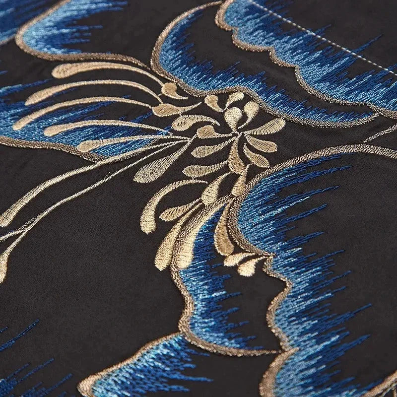 Peony Luxury Black & Ivory Floral Embroidered Duvet Cover Set