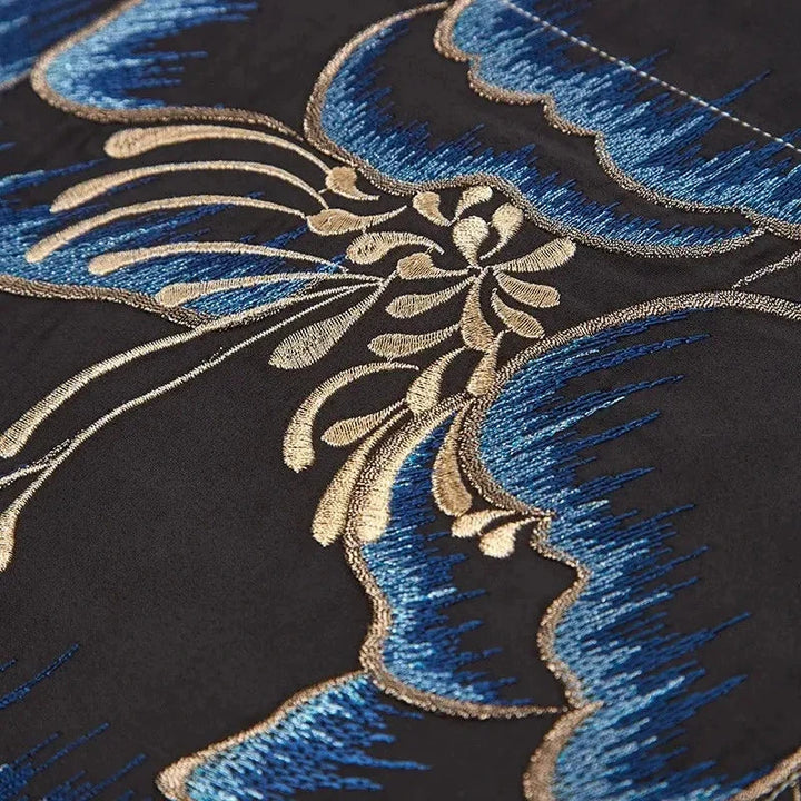 Peony Luxury Black & Ivory Floral Embroidered Duvet Cover Set