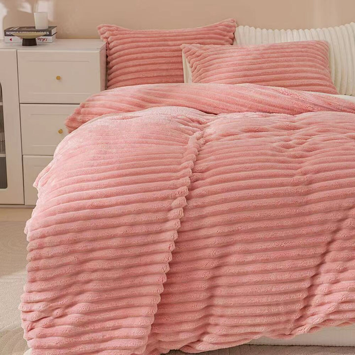 Pink & Cream Fluffy Ribbed Duvet Cover Set