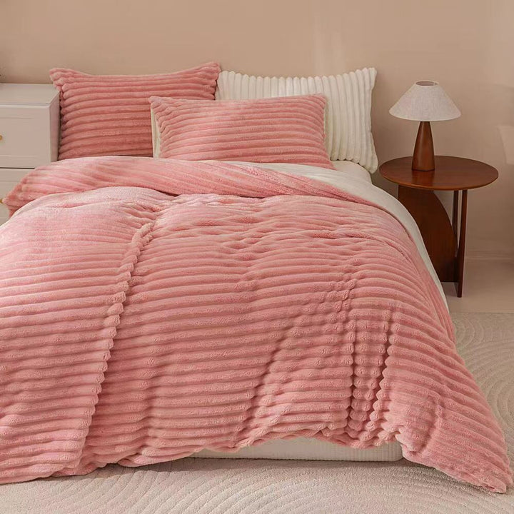 Pink & Cream Fluffy Ribbed Duvet Cover Set