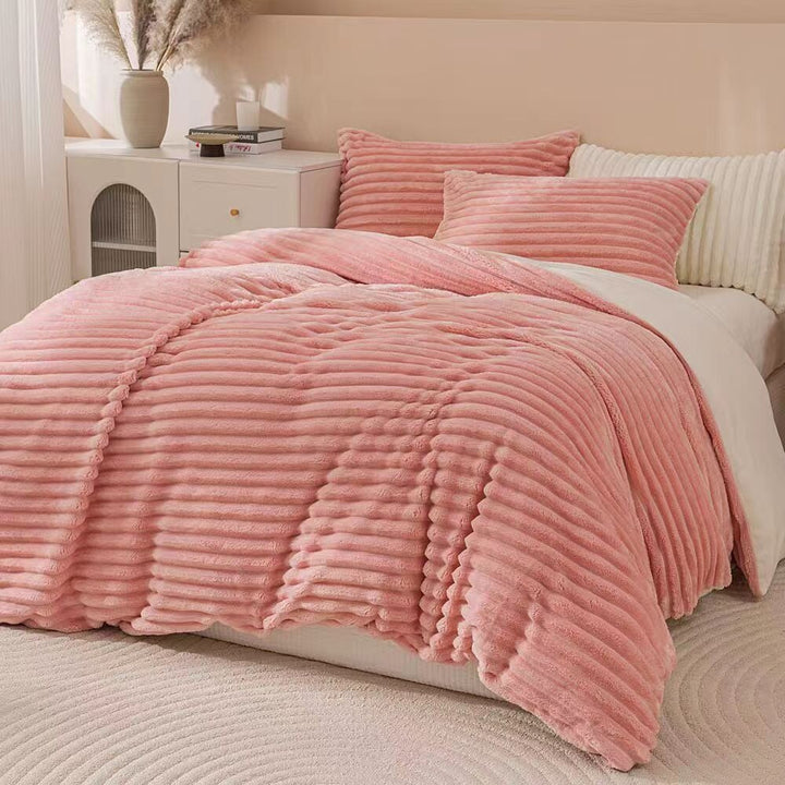 Pink & Cream Fluffy Ribbed Duvet Cover Set