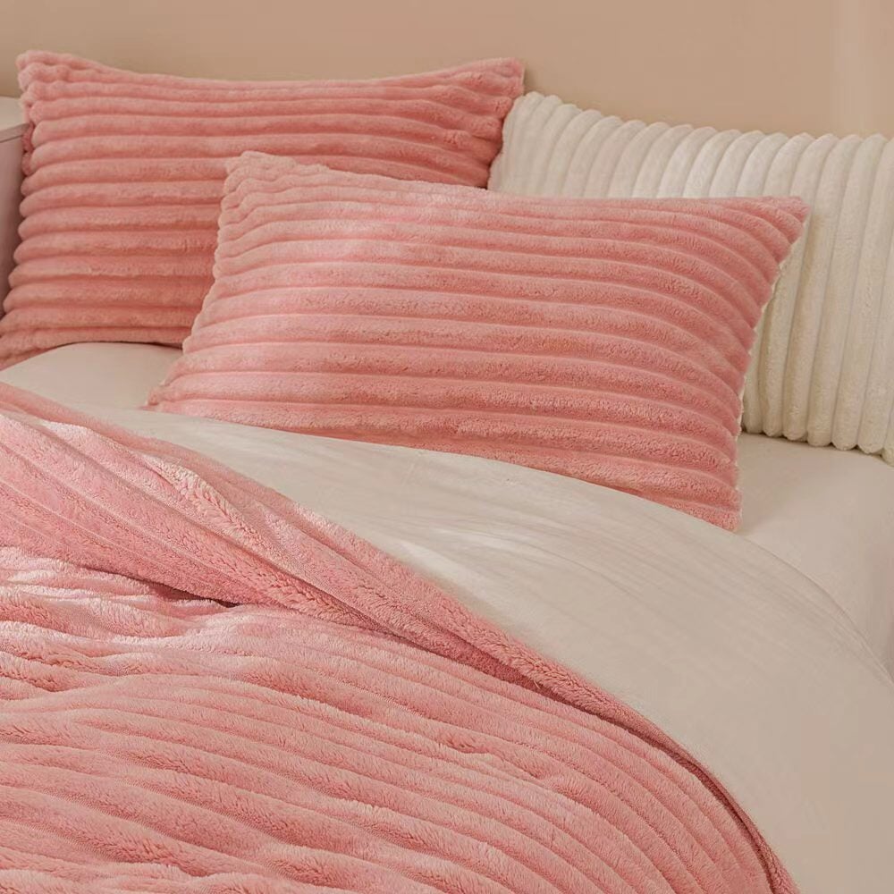 Pink & Cream Fluffy Ribbed Duvet Cover Set