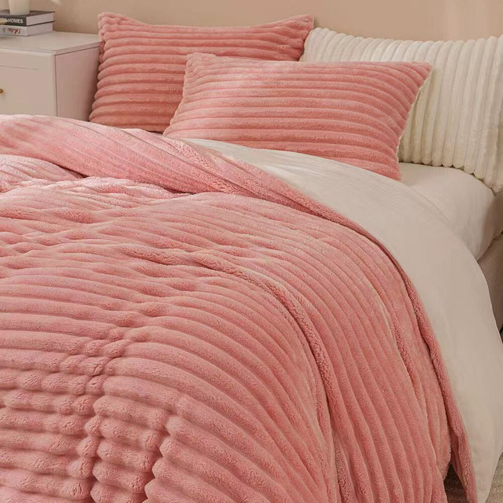 Pink & Cream Fluffy Ribbed Duvet Cover Set