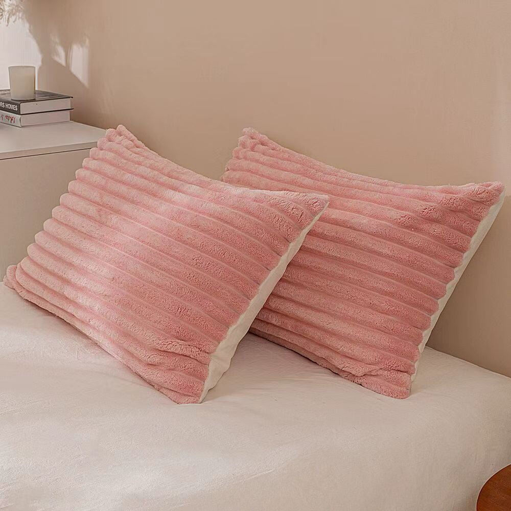 Pink & Cream Fluffy Ribbed Duvet Cover Set
