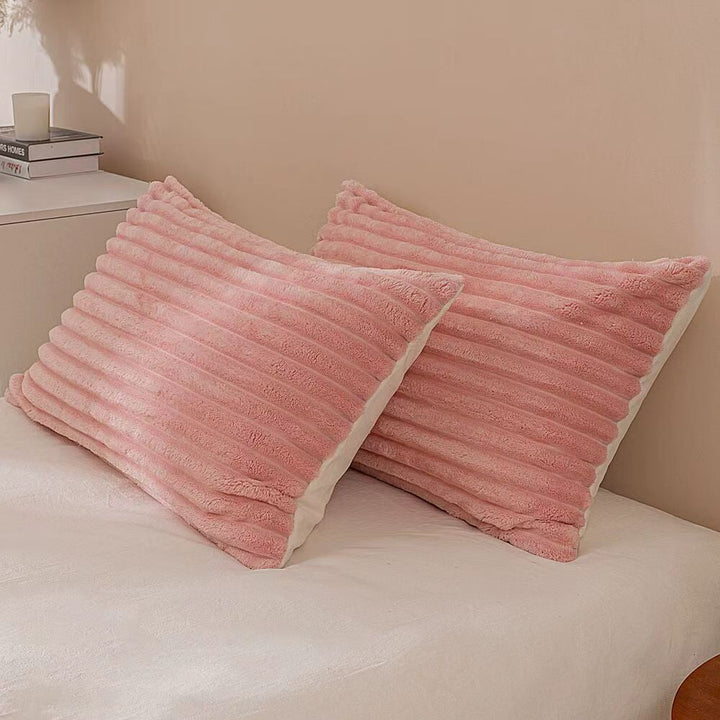 Pink & Cream Fluffy Ribbed Duvet Cover Set