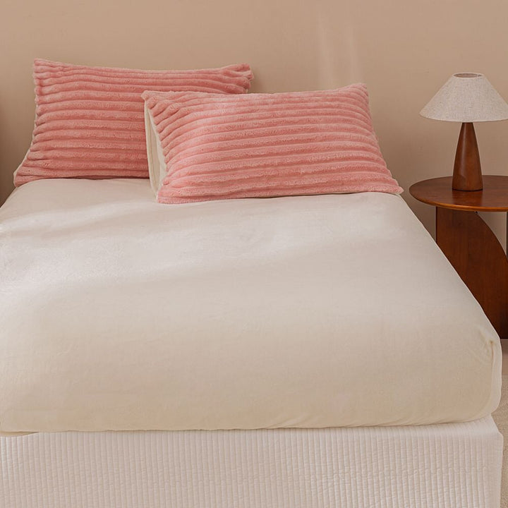 Pink & Cream Fluffy Ribbed Duvet Cover Set